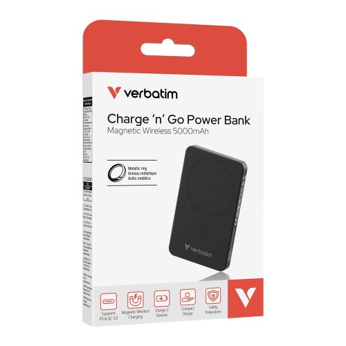 Външна батерия Verbatim Charge 'n' Go Essentials Power Bank Magnetic Wireless 5000mAh Black
