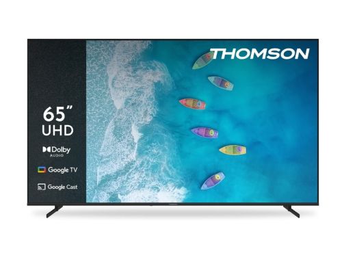 Телевизор Thomson 65" UHD Google TV; 3840 x 2160 (4K UHD), DLED, 60 Hz, Dolby Audio, Google Cast, DVB-T/T2/C/S/S2, HDR10,  Wi-Fi, Bluetooth, LAN, HDMI 3 (2.1), USB 2 (2.0), AV IN, Hotel mode, Side Feet, Black