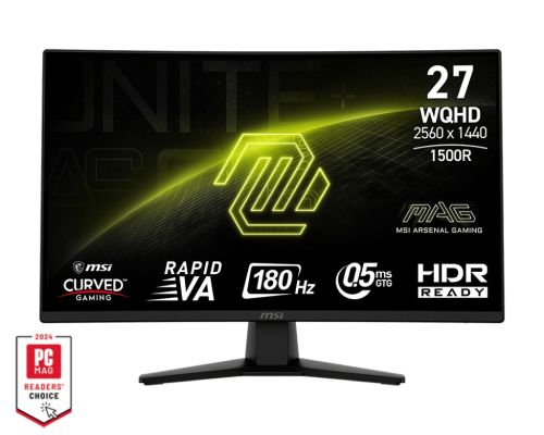 Монитор MSI MAG 274CQF, 27", 0.5ms, 180Hz, Rapid VA, 2560x1440 (WQHD), 16:9, CURVE 1500R, Adaptive-Sync, 93% DCI-P3, AG, 300 nits, 5000:1, DCR 100M:1, DP(1.4), 2xHDMI 2.0b, Tilt, VESA, Black, 3 kg