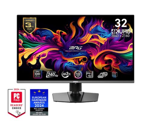Монитор MSI MPG 321URX QD-OLED, 31.5", 240Hz, 0.03ms, UHD 3840x2160, Oled Care 2.0, Fanless Design w Graphene, ClearMR 13000, HDR True Black 400, AI VISION, 250 nits, 1500000:1, 100M;1, DP(1.4a), 2x HDMI(2.1), Type-C (DP alt. PD 90W), KVM, Adj.Stand 100mm