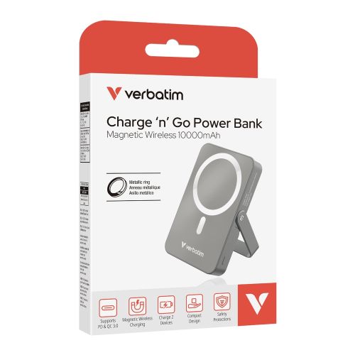 Външна батерия Verbatim Charge 'n' Go Power Bank with Stand Magnetic Wireless 10000mAh Grey