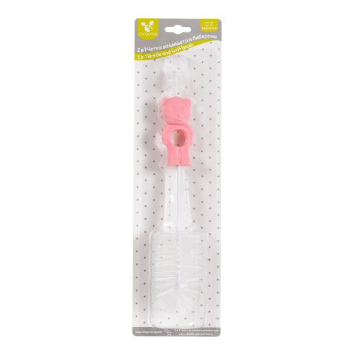 2в1 Четка за шишета и биберони мече розов, син