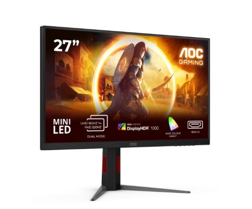 Монитор AOC U27G4XM, 27" Fast IPS MiniLED, 3840x2160@160Hz, 1ms GtG, 1200cd/m2, 1000:1, 80M:1 DCR, Adaptive Sync, FlickerFree, Low Blue Mode, Tilt, Height Adjust, Pivot, Swivel, HDMI, DP, USB hub