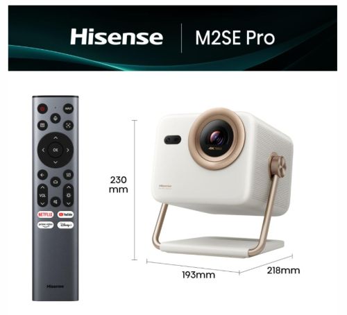 Мултимедиен проектор Hisense projector M2SE-PRO Home Cinema,Ultra HD (3840x2160),HDMI 1x, 1300Lumens, 1000:1, 2 x10W,VidaaU7, 65"-200", White