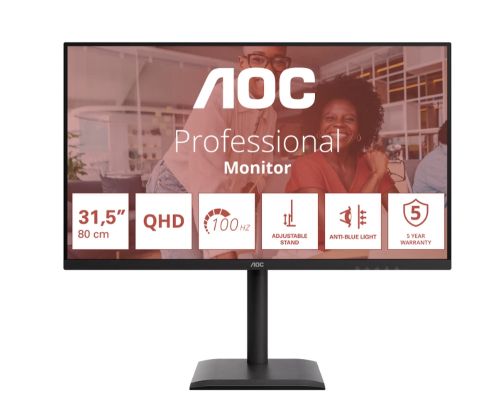 Монитор AOC Q32E4U, 31.5" IPS WLED, 2560x1440@100Hz, 4ms GtG, 350cd m/2, 1000:1, 20M:1 DCR, Adaptive Sync, FlickerFree, Anti Blue Mode, 3Wx2, Tilt, Height Adjust, Pivot, Swivel, 2xHDMI, DP, USB Hub