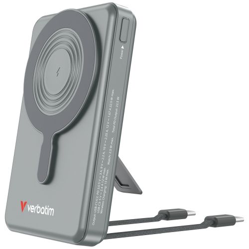Външна батерия Verbatim Power Bank Magnetic Wireless 10.000 mAh C+C Display Grey
