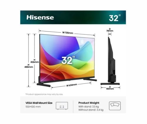 Телевизор Hisense 32" A5S, Full HD 1920x1080, QLED, Quantum Dot, HDR, HLG, DTS HD, Light Sensor, Dolby Audio, Smart TV, WiFi, WiFi Direct, 2xHDMI, 2xUSB, LAN, CI+, DVB-T2/C/S2, Black