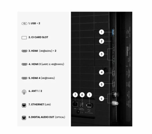 Телевизор Hisense 55" U7SE, 4K Ultra HD 3840x2160, ULED, FALD, Quantum Dot, 144Hz, IPS, HDR 10+, HLG, Dolby Vision IQ, Dolby Atmos, Smart TV, WiFi 5GHz, WiFi Direct, BT, Anyview Cast, 4xHDMI, 2xUSB, LAN, CI+, DVB-T2/C/S2, Black