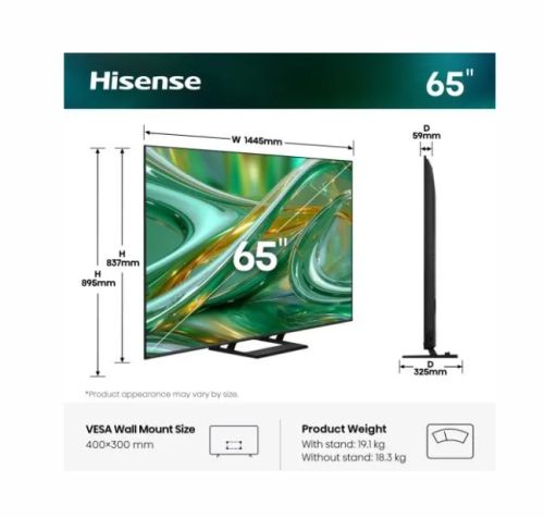 Телевизор Hisense 65"E8S, 4K Ultra HD 3840x2160, ULED, Quantum Dot,144 Mhz, HDR 10+, HLG, Dolby Vision, Smart TV,Light Sensor,WiFi Direct, BT, Anyview Cast,Built-in,Subwoofer, 4xHDMI, 2xUSB, LAN, CI+, DVB-T2/C/S2, Black