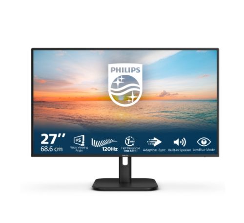 Монитор Philips 27E1N1200A, 27" IPS WLED, 1920x1080@120Hz, 4ms GtG, 1ms MPRT, 300cd m/2, 1500:1, Mega Infinity DCR, Adaptive Sync, FlickerFree, LowBlue Mode, 2Wx2, Tilt, D-SUB, HDMI, DP