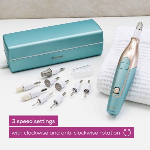 Комплект за маникюр/педикюр Beurer MP 84 Premium Manicure/pedicure set, 10 attachments, 3 speed levels, Ergonomic design and bright LED light, Lithium ion battery, with practical charging and storage case