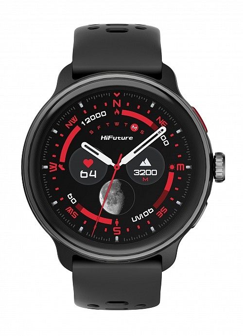 Часовник HiFuture Vela Black, 1.43" AMOLED , GPS +Compass + Altimeter, 466*466, Support Local Music(100M Space), Support AI Coach for Training, Powered by Dual Core, Bluetooth Call, 5ATM Waterproof,  24/7 True Heart Rate & Blood, Oxygen Sensor, Up to 10da