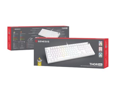 Клавиатура Genesis Mechanical Gaming Keyboard Thor 404 White RGB Backlight Gateron Yellow Pro, US Layout