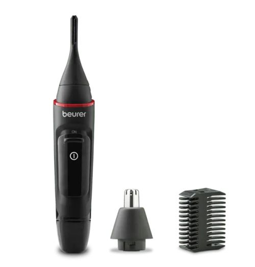 Тример Beurer MN3X mini trimer; For trimming and shaping eyebrow, nose and ear hairs; 2 attachments and extra comb attachment 3/6 mm; Splash-proof (IPX4)