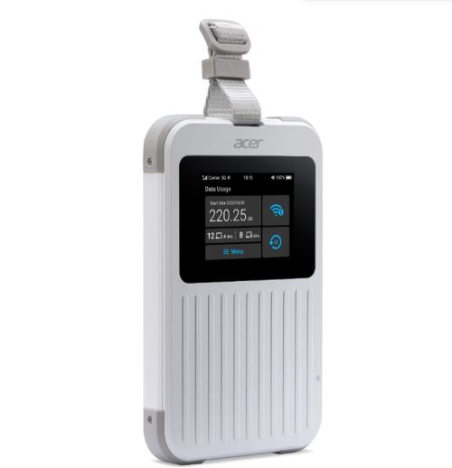 Аксесоар Acer Wi-Fi 5G Mobile Hotspot with Nano SIM (4FF), eSIM with up to 10 profiles, up to 20 connected devices using 6GHz, battery  8000mAh up to 28 hours high definition video streaming, 2.4'' Touchscreen with NFC, IP68 and MIL-STD-810