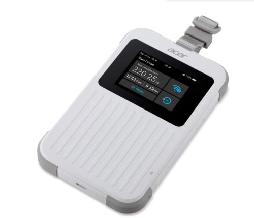 Аксесоар Acer Wi-Fi 5G Mobile Hotspot with Nano SIM (4FF), eSIM with up to 10 profiles, up to 20 connected devices using 6GHz, battery  8000mAh up to 28 hours high definition video streaming, 2.4'' Touchscreen with NFC, IP68 and MIL-STD-810