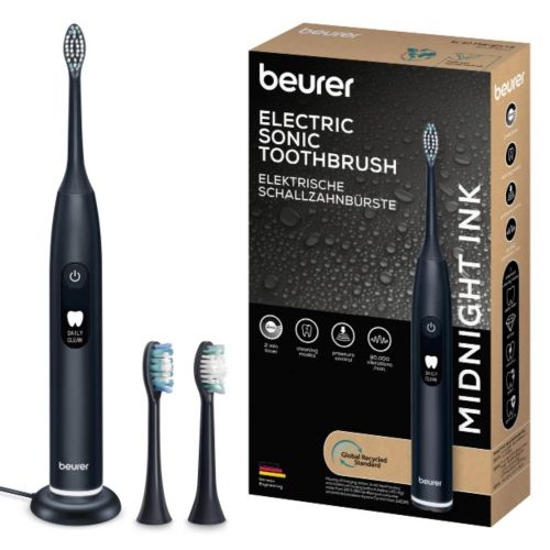 Електрическа четка за зъби Beurer SC 50 midnight ink, Electric Sonic Toothbrush, up to 80,000 mov/min, 5 cleaning programs: Clean, Sensitive, Polish, Gum Care, Whiten, Pressure sensor , 2-min. timer, Incl. 2 toothbrush heads and magnetic charging plate, 2