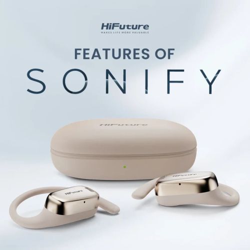 Слушалки HiFuture Sonify Champagne Gold, Open Ear Comfort, Bluetooth 5.4, 4 Mics ENC Calling System, Playtime up to 20 Hours, IPX5 Waterproof, 15mm Driver Bass Boost