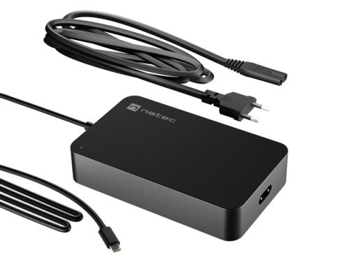 Адаптер Natec Grayling Laptop Charger, 90W, USB-C for laptops, tablets, phones