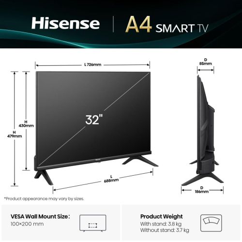 Телевизор Hisense 32A4Q – 32" (81 см), HD Ready, LED, Smart TV, VIDAA