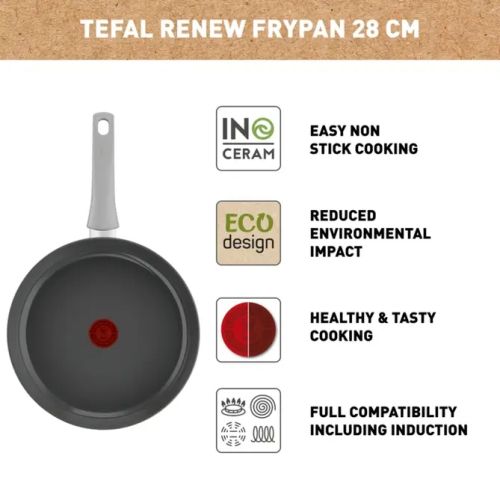 Тиган Tefal Renew On C4270632 – 28 см, керамично покритие, Thermo-Signal, екодизайн