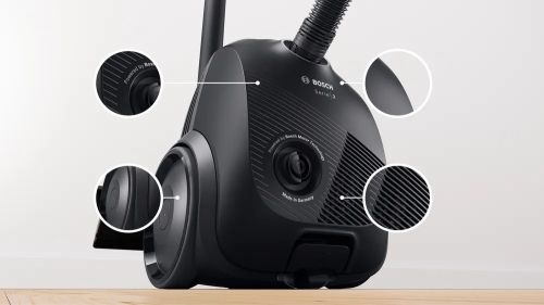 Прахосмукачка Bosch BGBS2LB1 с торба – 600 W, 3.5 L, телескопична тръба, хигиеничен филтър-система, черен