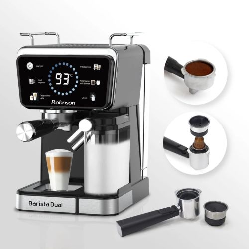 Полу-автоматична кафемашина Rohnson R-98082 Hot&Cold Barista Dual – 20 bar, 1350 W, горещо и студено еспресо, автоматична пяна