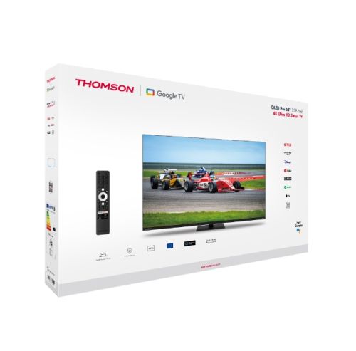 Телевизор Thomson Smart QLED Pro TV 55"; Google TV; 3840 x 2160 (4K UHD), DLED, 144 Hz, DVB-T/T2/C/S/S2, HDR10, Wi-Fi, Bluetooth, LAN, HDMI 4 (2.1), USB 2 (2.0) + 1 (3.0), Central Swivel Stand, Black