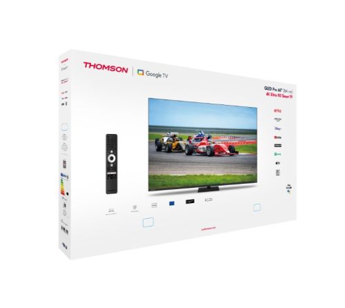 Телевизор Thomson Smart QLED Pro TV 65"; Google TV; 3840 x 2160 (4K UHD), DLED, 144 Hz, DVB-T/T2/C/S/S2, HDR10, Wi-Fi, Bluetooth, LAN, HDMI 4 (2.1), USB 2 (2.0) + 1 (3.0), Central Swivel Stand, Black