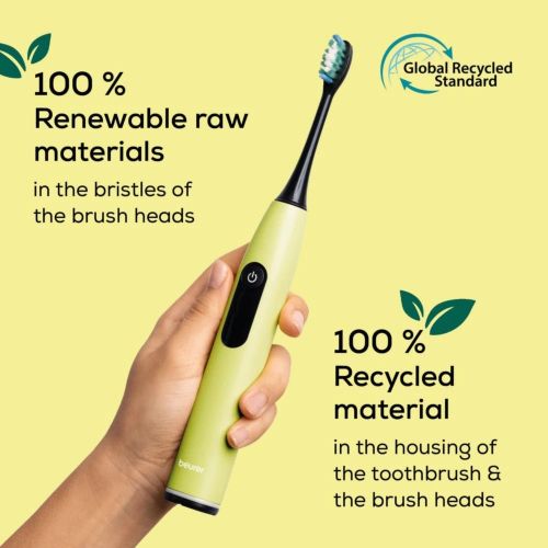 Електрическа четка за зъби Beurer SC 50 splashy lemon Electric Sonic Toothbrush, up to 80,000 mov/min, 5 cleaning programs: Clean, Sensitive, Polish, Gum Care, Whiten, Pressure sensor , 2-min. timer, Incl. 2 toothbrush heads and magnetic charging plate, 2