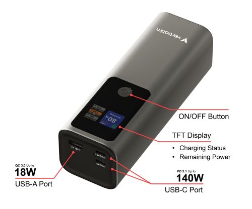Външна батерия Verbatim Charge 'n' Go Power Bank 27000mAh 183W Grey