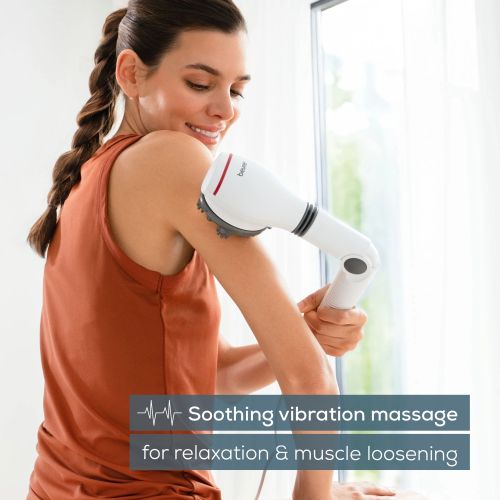 Масажор Beurer MG 44 infrared massager; Soothing vibration massage; Rotating massage head and 3-way adjustable handle; Infrared heat; 3 function levels; 4 interchangeable massage attachments