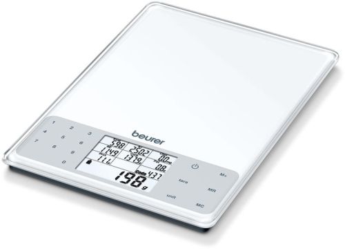 Везна Beurer DS 61 nutritional analysis scale; Nutritional and energy values for 950 saved foods (kcal, kJ, fat, bread units, protein, carbohydrates and cholesterol) and space for 50 customisablememory spaces; 5 kg / 1 g