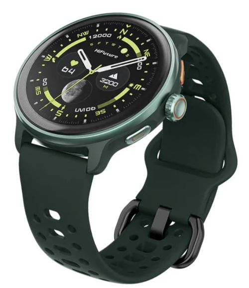 Часовник HiFuture Vela Dark Green, 1.43" AMOLED, GPS +Compass + Altimeter, 466*466, Support Local Music(100M Space), Support AI Coach for Training, Powered by Dual Core, Bluetooth Call, 5ATM Waterproof, 24/7 True Heart Rate & Blood, Oxygen Sensor, Up to 1