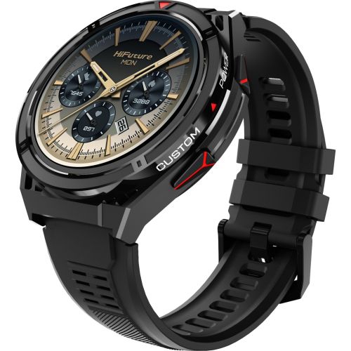 Часовник HiFuture Active Black Red, *1.43"  AMOLED, Dual Band GPS +Compass + Altimeter 466*466, Powered by Dual Core & Syntra AI, Bluetooth Call, 5ATM Waterproof, 24/7 True Heart Rate & Blood Oxygen Sensor, Up to 10 days daily use