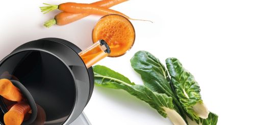 Сокоизстисквачка Bosch MESM500W, Slow juicer VitaExtract 150 W, 55 rpm, 1 speed + reverse function, tritan screw, MixControl lever, juice container 1 l, pulp container 1,3l, 2 filters (fine, coarse), white / black