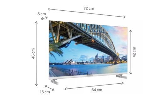 Телевизор Thomson 32" HD Google TV; 1366 x 768 (HD), DLED, 60 Hz, HDR10, Dolby Audio, Google Cast, DVB-T/T2/C/S/S2, Wi-Fi, Bluetooth, LAN, HDMI 3 (1.4), USB 2 (2.0), AV IN, Hotel mode, Adjustable Side Feet, White
