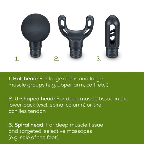 Масажор Beurer MG 89 MASSAGE GUN CompactPower, Quiet, lightweight & handy deep tissue massager, 5 intensity levels, 3 massage attachments, Up to 4h battery life with LED display