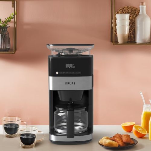 Кафемашина Krups KM832810 Grind & Brew, metalic grinder, 3 grinding settings, digital display, timer, 1.25L