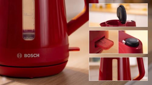 Електрическа кана Bosch TWK1M124, MyMoment Plastic Kettle, 2400 W, 1.7 l, Cup indicator, Limescale filter, Triple safety function, Red