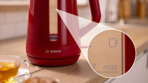 Електрическа кана Bosch TWK1M124, MyMoment Plastic Kettle, 2400 W, 1.7 l, Cup indicator, Limescale filter, Triple safety function, Red