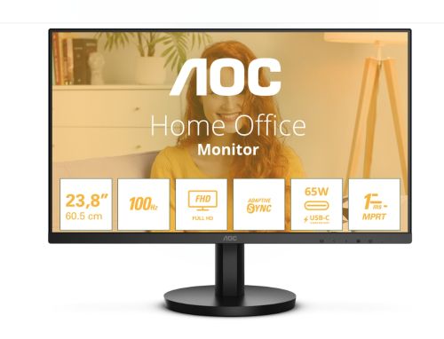 Монитор AOC 24B3CA2, 23.8" IPS WLED, 1920x1080@100Hz, 4ms GtG, 1ms MPRT, 250cd m/2, 1300:1, 20M:1 DCR, Adaptive Sync, FlickerFree, Low Blue Light, 2Wx2, Tilt, HDMI, USB hub