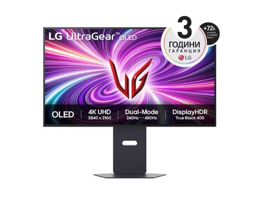 Монитор LG 32GS95UV-B, 31.5" 4K UHD OLED Dual-Mode, 0.03ms (GtG), UHD (3840x 2160), 4K 240Hz, FHD 480Hz, 1500000:1, 450 cd/m2, 1000:1, DCI-P3 98%, AMD FreeSync, NVIDIA G-Sync, DTS, Speacer 7Wx2, VRR, HDR 400, USB Down/Up-stream, HDMI, DisplayPort, Tilt, H