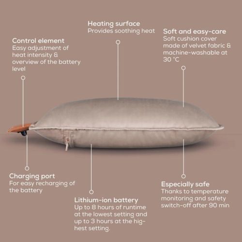 Термоподложка Beurer HK 77 Heaty smokey-taupe;lithium-ion battery; Soft velvet cushion cover machine-washable at 30°C; 3 temperature settings; Fast heating; BSS; 45(L)x45(W) cm