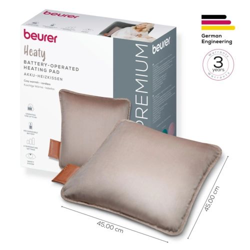 Термоподложка Beurer HK 77 Heaty smokey-taupe;lithium-ion battery; Soft velvet cushion cover machine-washable at 30°C; 3 temperature settings; Fast heating; BSS; 45(L)x45(W) cm