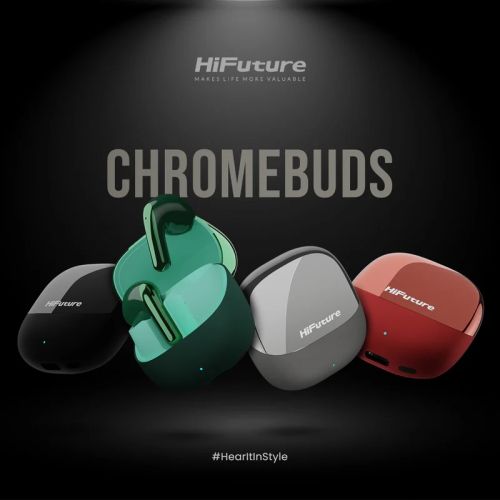 Слушалки HiFuture ChromeBuds Red, Metallic Charge Case, 4 MICS ENC, Wireless 5.4, Up to 6 Hours Battery Life by one charge, IPX5, Ultra Bass, Up to 30 Hours Battery Life Combined