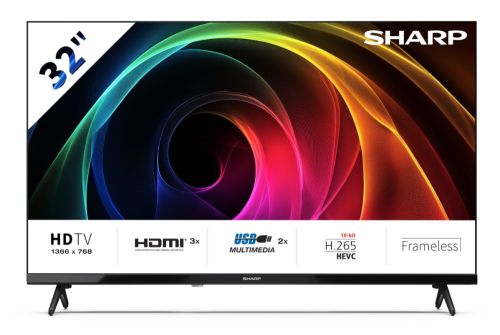 Телевизор Sharp 32HA1205E, 32" LED HD 1366x768 HD Frameless, 100 000:1, DVB-T/T2/C/S/S2, Active Motion 100, Speaker 2x8W, Dolby Digital, CI+, 3xHDMI (ARC/CEC), 2xUSB, LAN, Video/Audio input (3 x RCA), Hotel Mode, E, 2 pole Stand