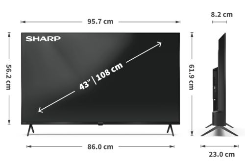 Телевизор Sharp 43HP5265E, 43" QLED Google TV, 4K Ultra HD 3840x2160 Frameless, 1 000 000:1, AQUOS, DVB-T/T2/C/S/S2, Active Motion 1000, HDR10, Dolby Atmos, Dolby Vision, Google Assistant, Google Cast, HDMI 2.1 with eARC, 3.5mm Headphone jack / line-out, 