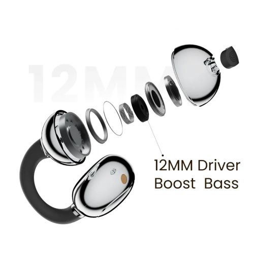 Слушалки HiFuture FlexClip Black, Open Ear Comfort, Bluetooth 5.4, 4 Mics ENC Calling System, Playtime up to 30 Hours, IPX5 Waterproof, 12mm Driver Bass Boost