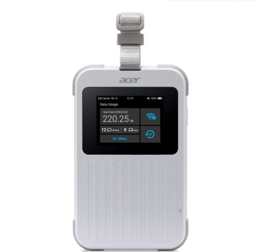 Аксесоар Acer Wi-Fi 5G Mobile Hotspot with Nano SIM (4FF), eSIM with up to 10 profiles, up to 20 connected devices using 6GHz, battery  8000mAh up to 28 hours high definition video streaming, 2.4'' Touchscreen with NFC, IP68 and MIL-STD-810